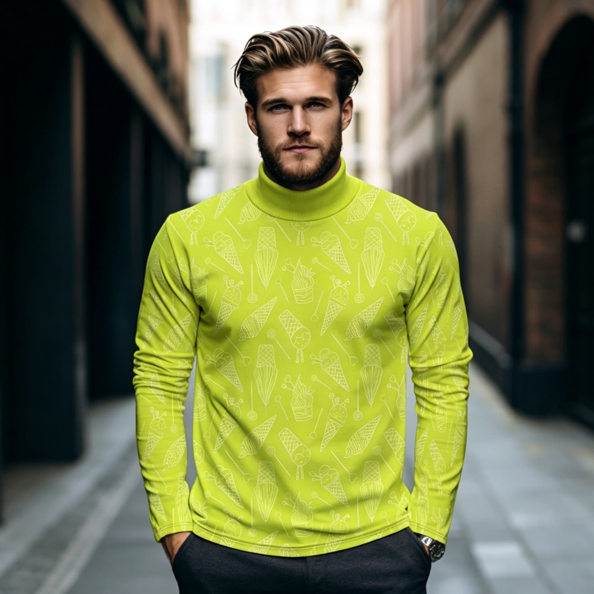Mens Fashion Trend - Neuartiges Dessert-Grafik-Hemd für Männer mit Stehkragen
