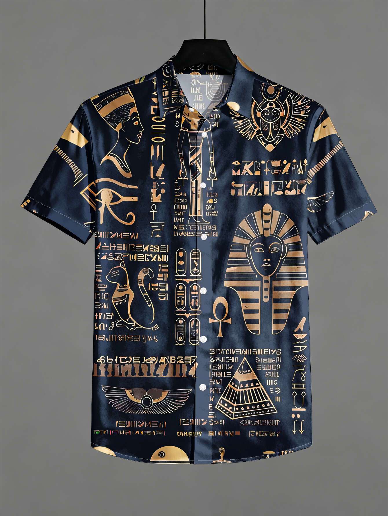 Men Fashion Egypt - Vintage Ägypten-Symbol Pharao-Katze Hieroglyphen-Muster Unisex Kurzarm-Bluse
