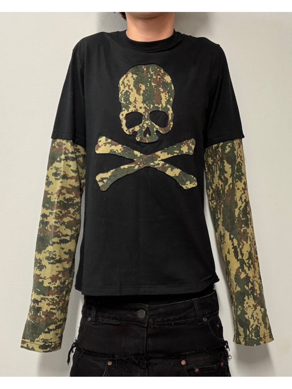 Mens Fashion Trend - 2026 Neues amerikanisches Retro-Tarnmuster Skelett Fake-Two-Piece-Oberteil