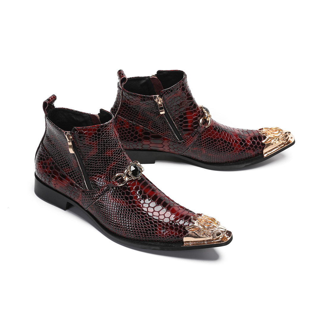 Mens Fashion Dress Shoes - Modische Metallspitze Echtleder-Stiefeletten für Herren mit