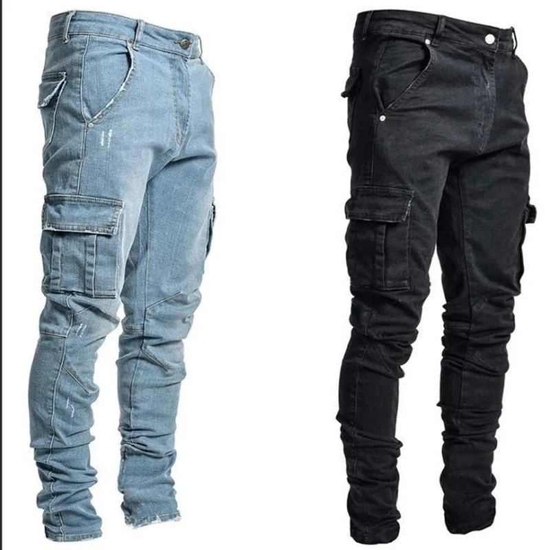 Cargo Jogger Pants - Männer Straße Elastische Denim Jeans Waschen