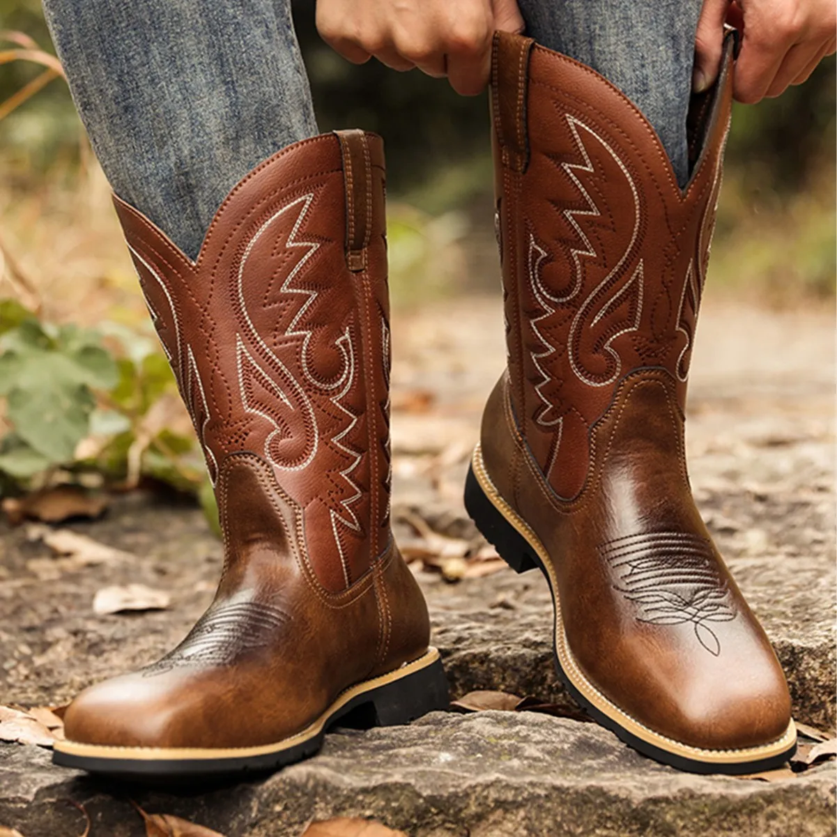 Mens Fashion Winter 2025 - Herren-Stiefel mit mittlerer Wade, modische handgefertigte