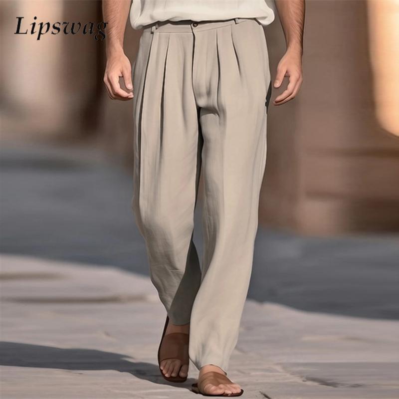 Men'S Fashion Linen Pants - Casual Atmungsaktive Einfarbig Leinen Hosen Männer