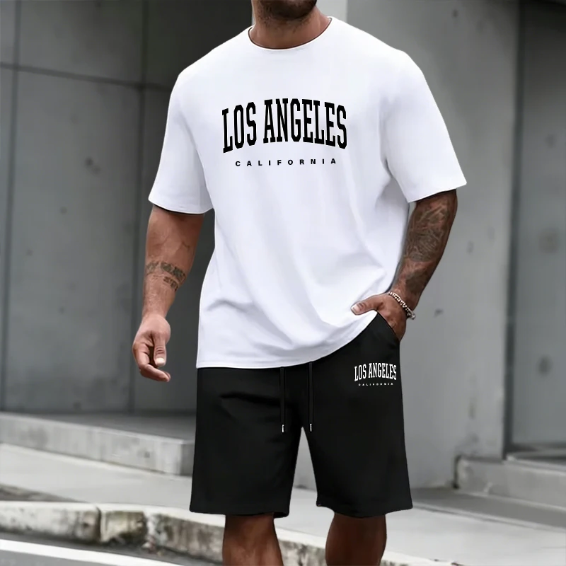Mens Fashion Wear - Herren-Trainingsanzug: Kurzarm-Oberteil und knielange Shorts –
