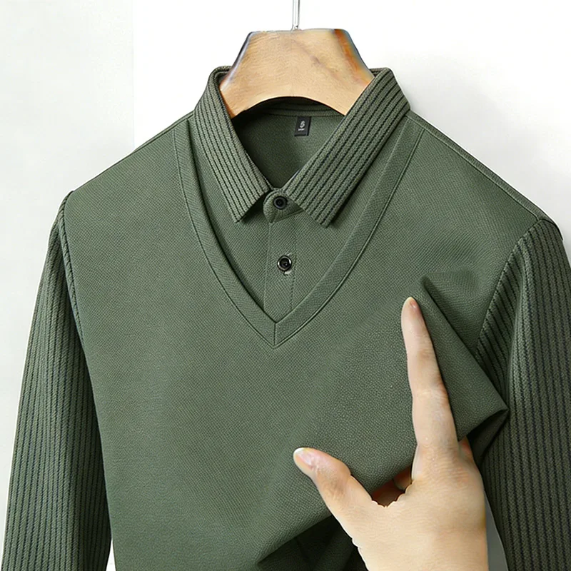 Mens Fashion Wear - Zweiteiliges Hemd für Herren, V-Ausschnitt, langärmelig,