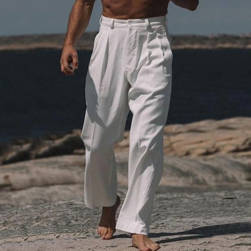 Men'S Fashion Linen Pants - Vintage Einfarbig Lose Leinen Hosen Für