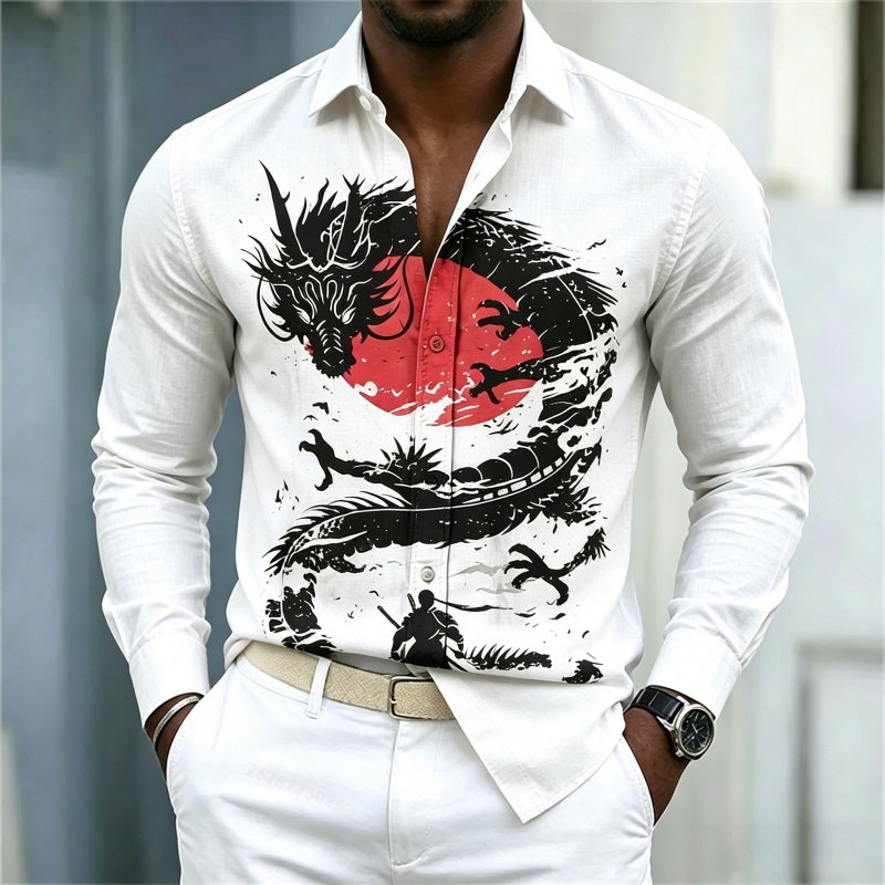 Mens Fashion Wear - 2026 Neues Herrenhemd Weiß Schwarz Rot