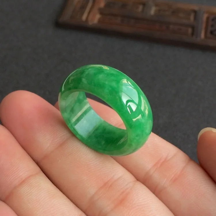 Men'S Fashion Rings - Natürliche Grüne Jade Ring Jadeit Amulett