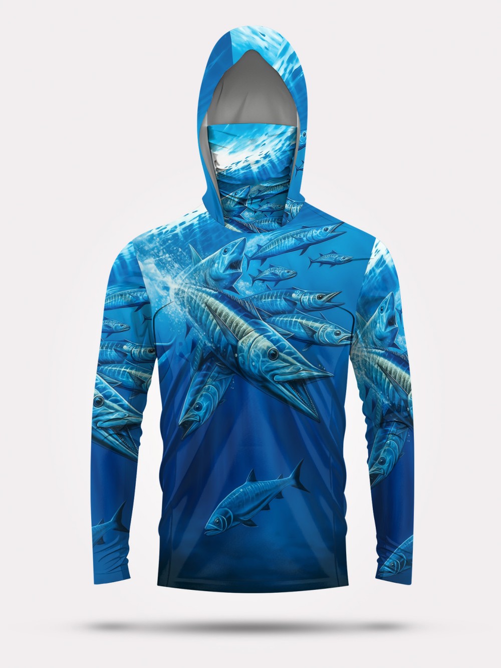 Fashion Mens Shirt - Herren Sommermode Fischschwarm-Print Bequemer Atmungsaktiver Kapuzen-Angleranzug