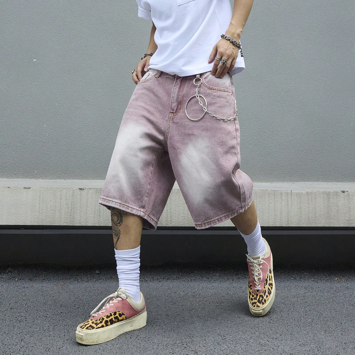 Men'S Fashion Old Money - Herren Rosa Farbverlauf Denim-Shorts Vintage-Waschung Baggy