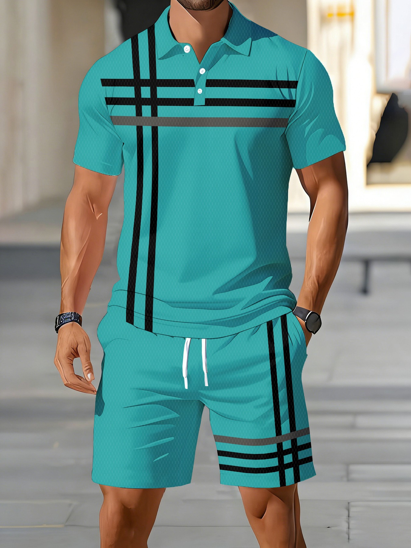 Men'S Fashion Polo Shirt - 2026 Sommer Amerikanisches Herren-Polo-Shirt-Set für Street-Casual-Mode,