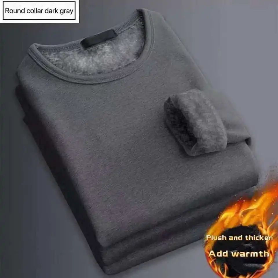 Fashion Mens Shirt - Winter-Herren-Thermo-Unterwäsche-T-Shirt mit langen Ärmeln, Fleece-Unterhemd, Rundhals-Shirt,